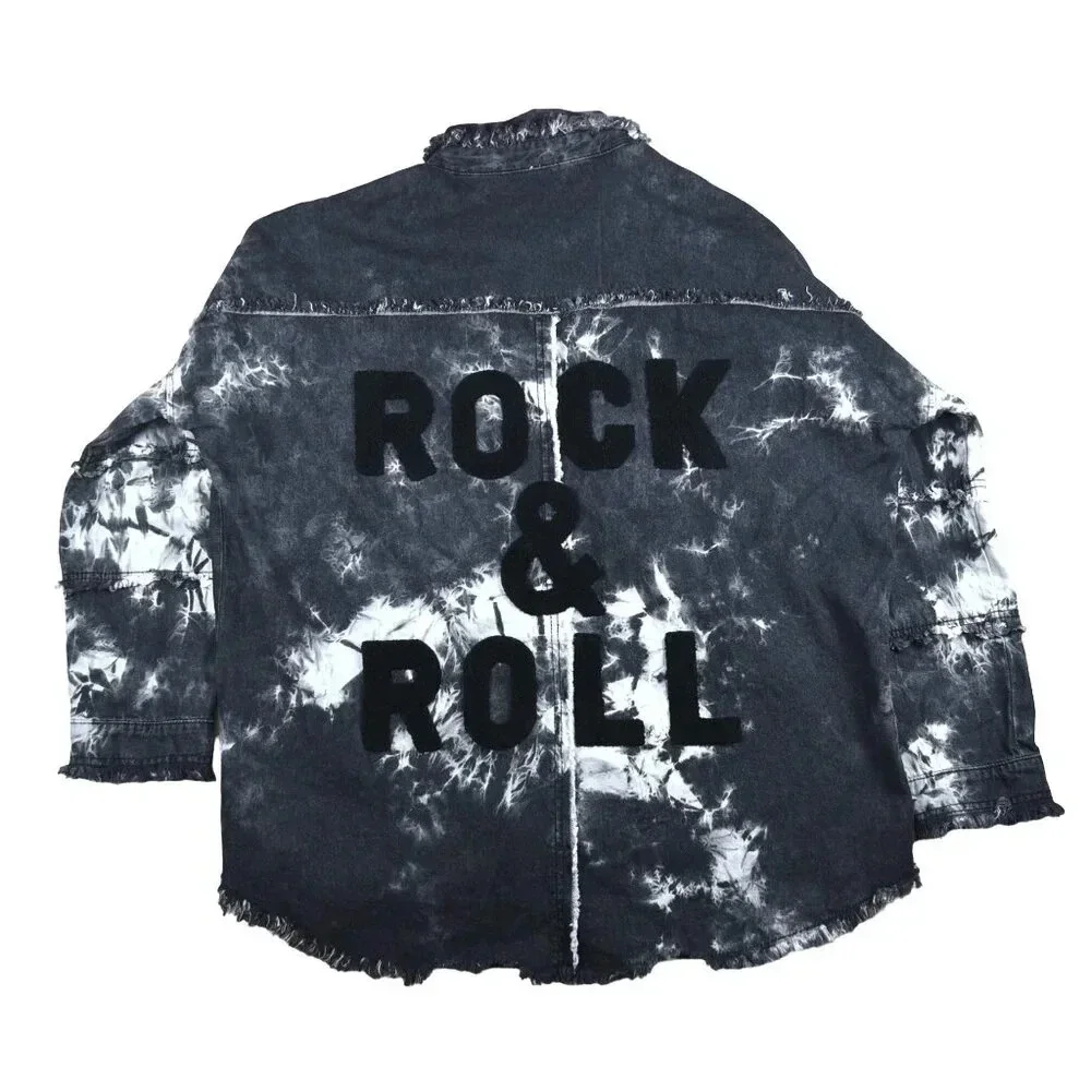 Elan || Rock and Roll Jacket Distressed Bleached Black Denim Medium